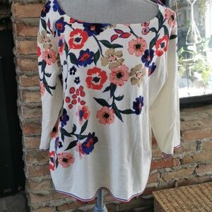 Talbots womens floral striped trim 3/4 sleeve sweater. Size 2X